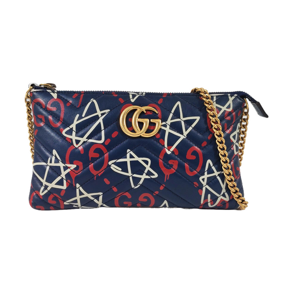 Authenticated pre-owned GG Marmont Calfskin Blue - Shoulder Bag at Looply