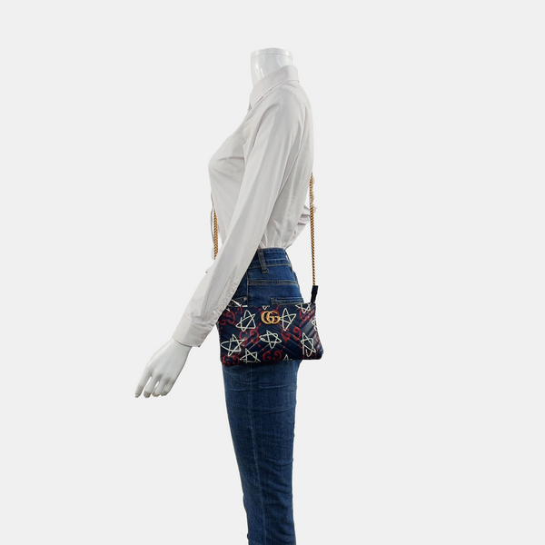 Authenticated pre-owned GG Marmont Calfskin Blue - Shoulder Bag at Looply