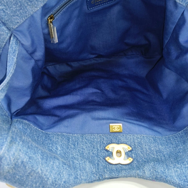 Quilted Fabric Top Handle Bag Blue