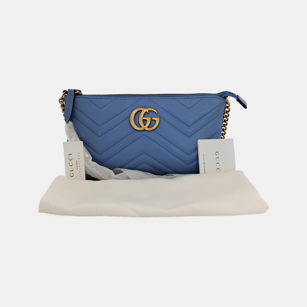 Authenticated pre-owned GG Marmont Mini Calfskin Blue - Shoulder Bag at Looply