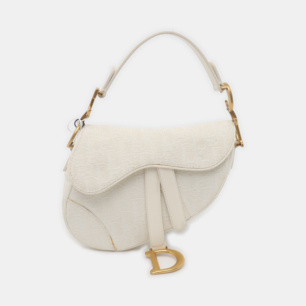 Authenticated pre-owned Saddle Mini Canvas White - Top Handle Bag at Looply