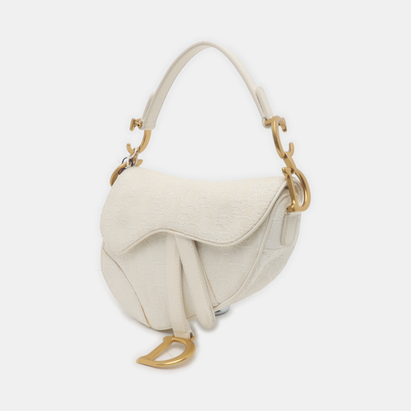 Authenticated pre-owned Saddle Mini Canvas White - Top Handle Bag at Looply