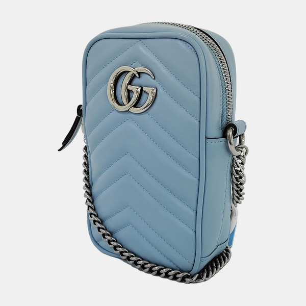 Authenticated pre-owned GG Marmont Mini Calfskin Blue - Shoulder Bag at Looply