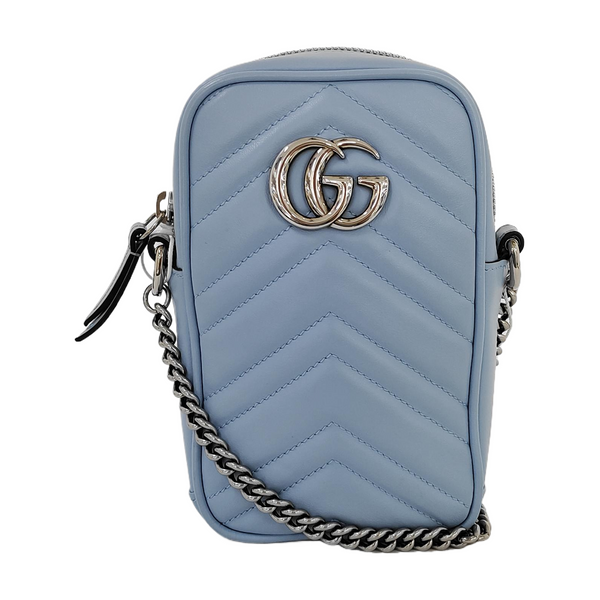 Authenticated pre-owned GG Marmont Mini Calfskin Blue - Shoulder Bag at Looply
