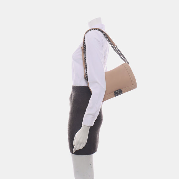 Authenticated pre-owned Boy Chanel Large Quilted Calfskin Beige - Crossbody Bag at Looply