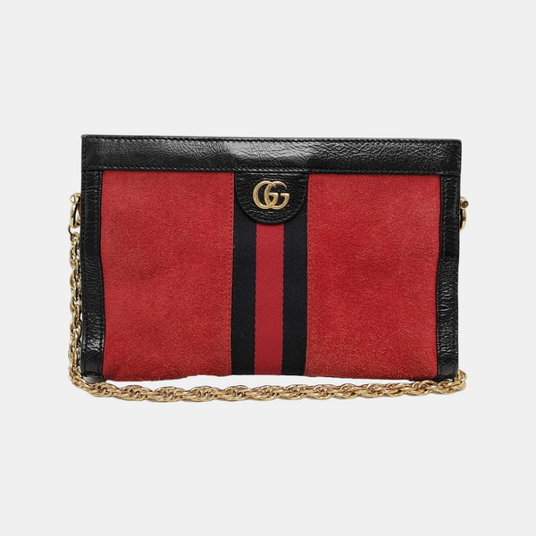 Authenticated pre-owned Ophidia Small Monogram Suede Red - Shoulder Bag at Looply