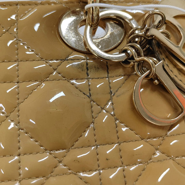 Authenticated pre-owned Lady Dior Medium Patent Leather Yellow - Top Handle Bag at Looply