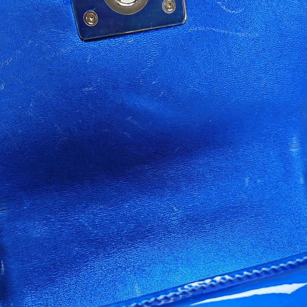 Authenticated pre-owned Boy Chanel Small Quilted Patent Leather Blue - Shoulder Bag at Looply