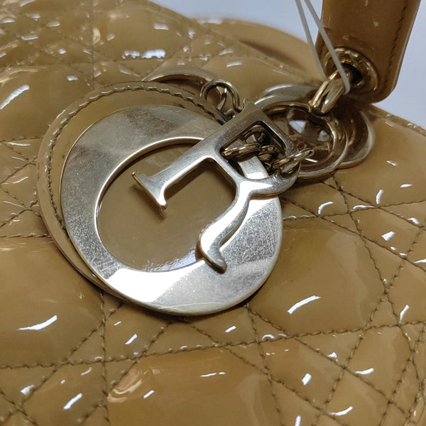 Authenticated pre-owned Lady Dior Medium Patent Leather Yellow - Top Handle Bag at Looply
