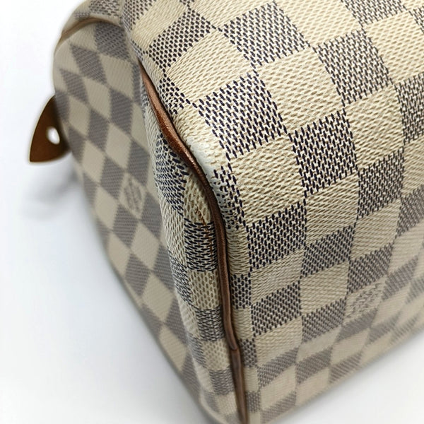 Authenticated pre-owned Speedy 25 Damier Azur Coated Canvas White - Top Handle Bag at Looply