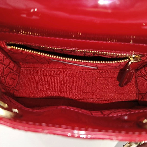 Lady Dior Mini Cannage Patent Calfskin Red