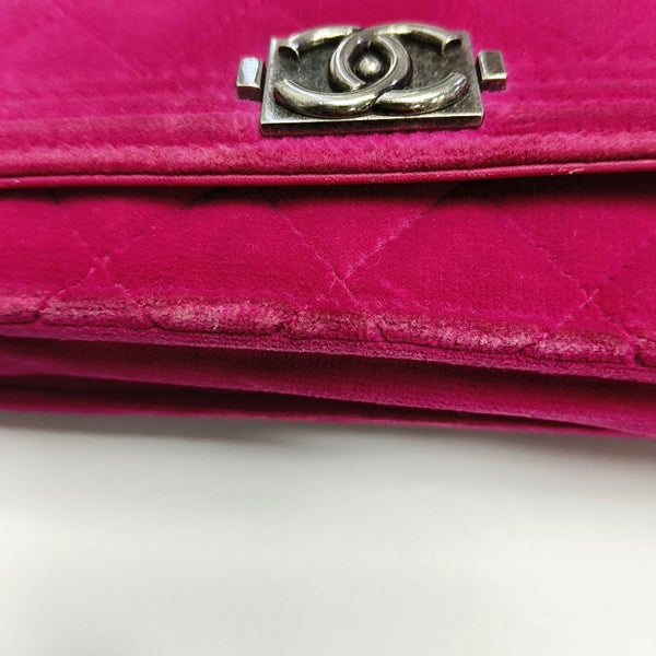Authenticated pre-owned Boy Chanel WOC Quilted Velvet Pink - Crossbody Bag at Looply