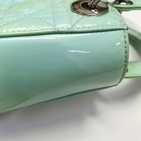 Authenticated pre-owned Lady Dior Mini Patent Leather Green - Shoulder Bag at Looply