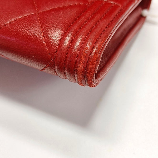 Authenticated pre-owned Boy Chanel WOC Quilted Lambskin Red Wallet - Wallet at Looply