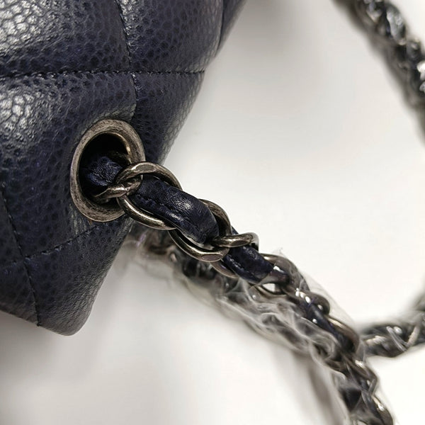 Authenticated pre-owned Classic Flap Large Quilted Grained Calfskin Blue - Shoulder Bag at Looply