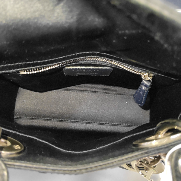 Authenticated pre-owned Lady Dior Mini Silk Satin Blue - Crossbody Bag at Looply