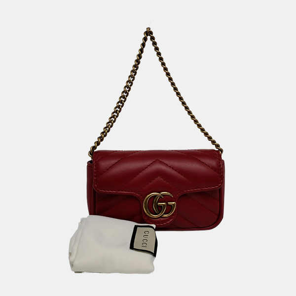 Authenticated pre-owned GG Marmont Super Mini Calfskin Red - Top Handle Bag at Looply