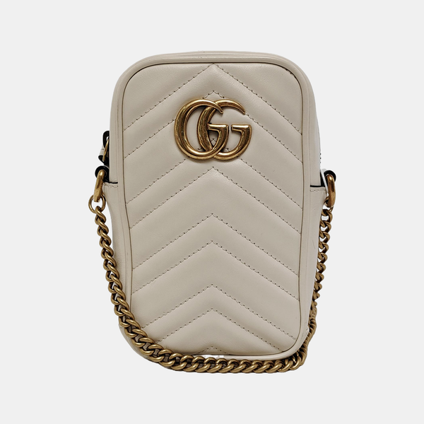 Authenticated pre-owned GG Marmont Mini Calfskin White - Crossbody Bag at Looply