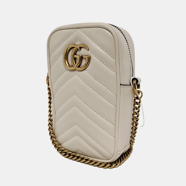 Authenticated pre-owned GG Marmont Mini Calfskin White - Crossbody Bag at Looply