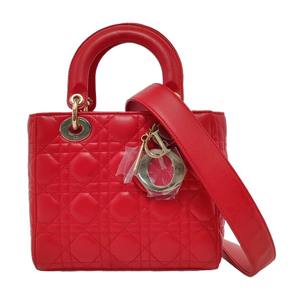 Authenticated pre-owned Lady Dior Small Lambskin Red - Crossbody Bag at Looply