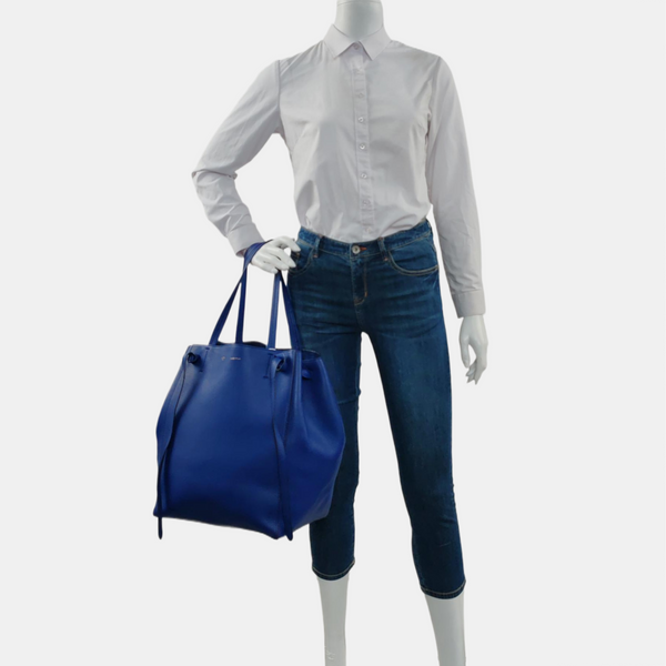 Authenticated pre-owned Cabas Phantom Small Calfskin Blue - Top Handle Bag at Looply