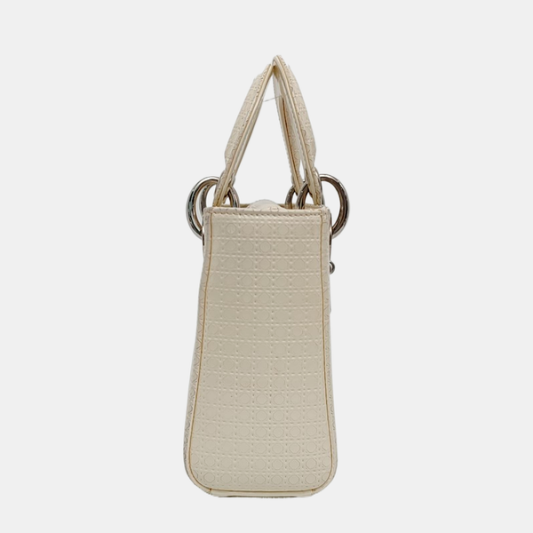 Authenticated pre-owned Lady Dior Mini Patent Leather White - Crossbody Bag at Looply