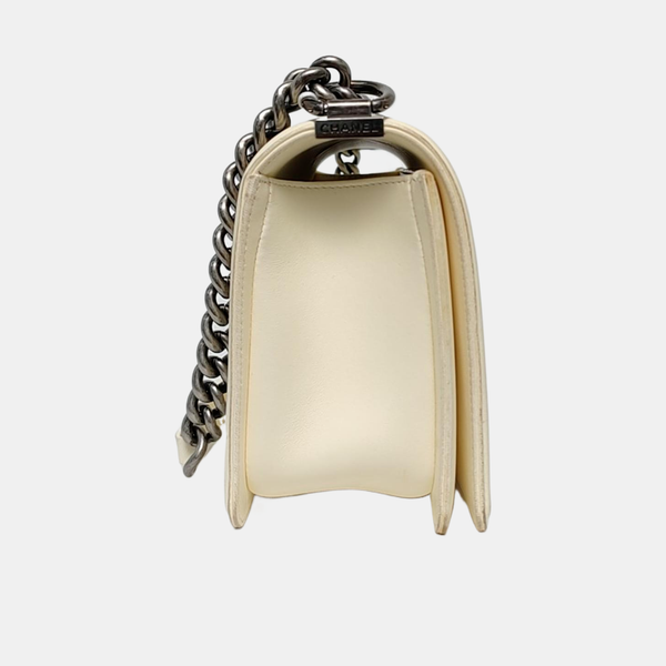 Authenticated pre-owned Boy Chanel Medium Quilted Lambskin White - Crossbody Bag at Looply