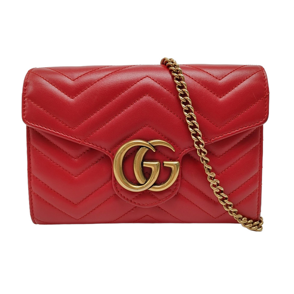 Authenticated pre-owned GG Marmont Mini Calfskin Red - Shoulder Bag at Looply