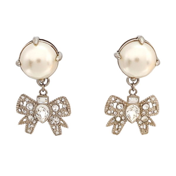 Pendientes blancos de metal, imitación de perla y cristal sintético