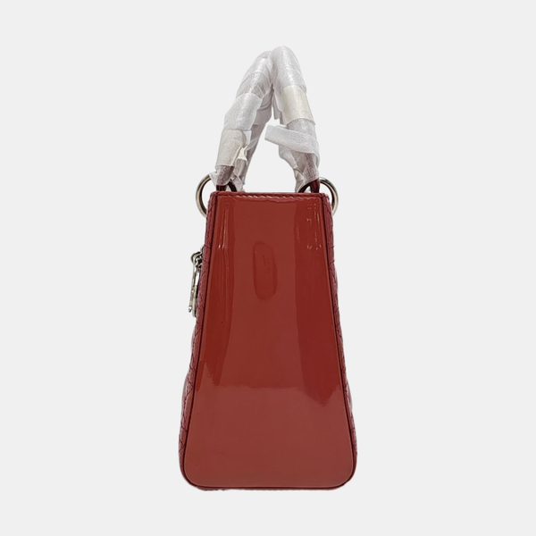 Authenticated pre-owned Lady Dior Medium Patent Leather Red - Shoulder Bag at Looply