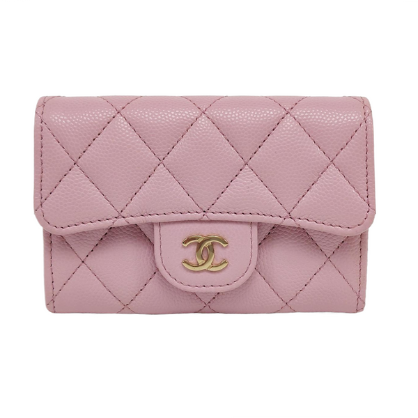 Authenticated pre-owned Classic Flap Quilted Grained Calfskin Pink Card Holder - Card Holder at Looply