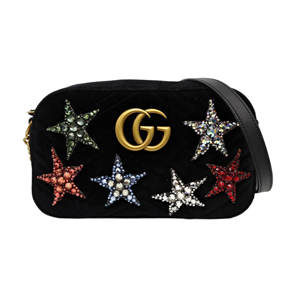 Authenticated pre-owned GG Marmont Velvet Black - Shoulder Bag at Looply