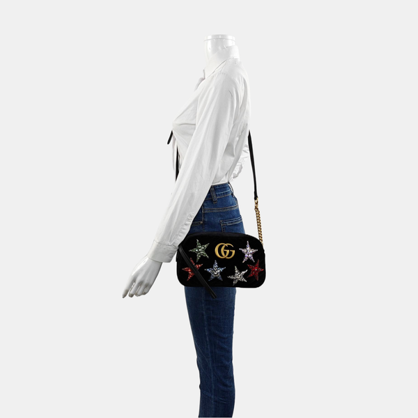 Authenticated pre-owned GG Marmont Velvet Black - Shoulder Bag at Looply