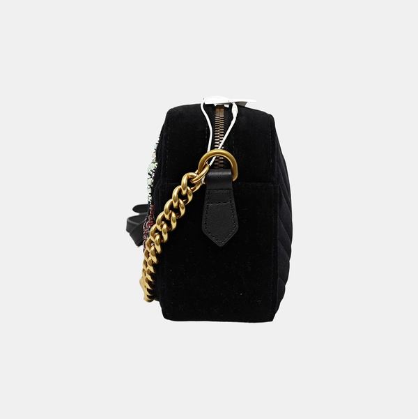 Authenticated pre-owned GG Marmont Velvet Black - Shoulder Bag at Looply