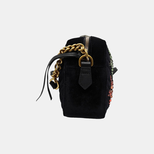 Authenticated pre-owned GG Marmont Velvet Black - Shoulder Bag at Looply