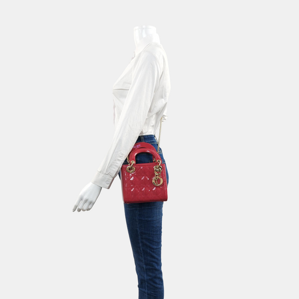 Authenticated pre-owned Lady Dior Mini Patent Leather Pink - Shoulder Bag at Looply