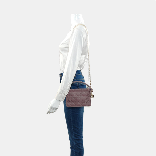 Authenticated pre-owned Lady Dior Milly Mini Calfskin Beige - Shoulder Bag at Looply