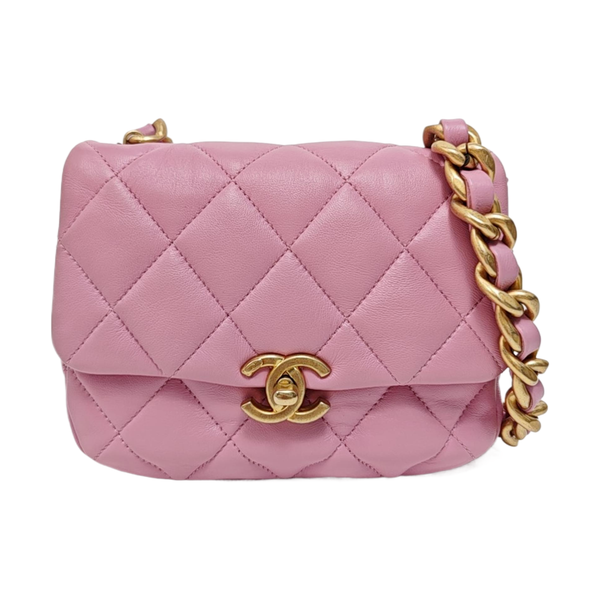 Authenticated pre-owned Classic Flap Mini Square Quilted Lambskin Pink - Crossbody Bag at Looply