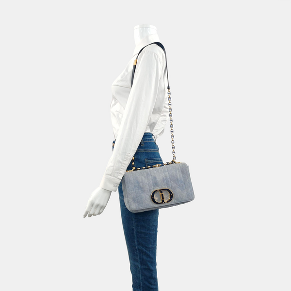 Authenticated pre-owned Dior Caro Medium Quilted Denim Blue - Shoulder Bag at Looply
