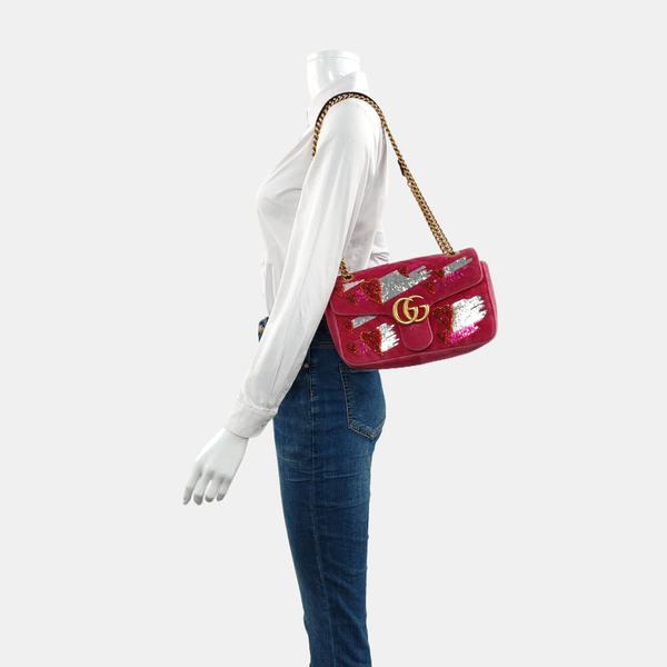 Authenticated pre-owned GG Marmont Medium Velvet Pink - Crossbody Bag at Looply