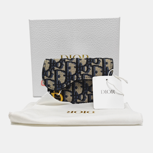 Authenticated pre-owned Saddle Oblique Fabric Blue Card Holder - Card Holder at Looply