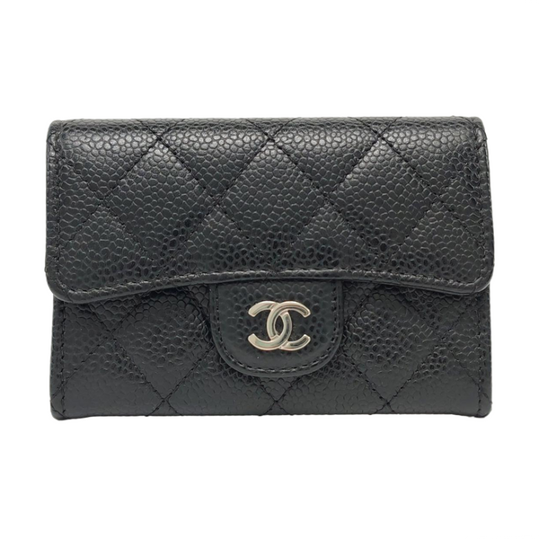 Authenticated pre-owned Classic Flap Quilted Grained Calfskin Black Card Holder - Handbags at Looply