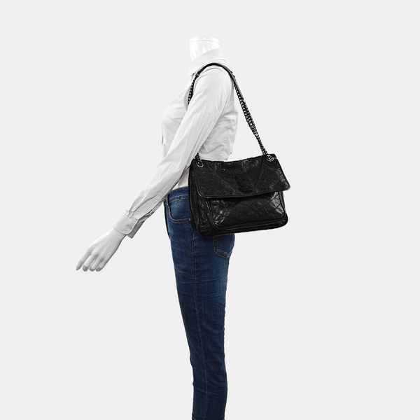 NIKI Medium Chevron Calfskin Black
