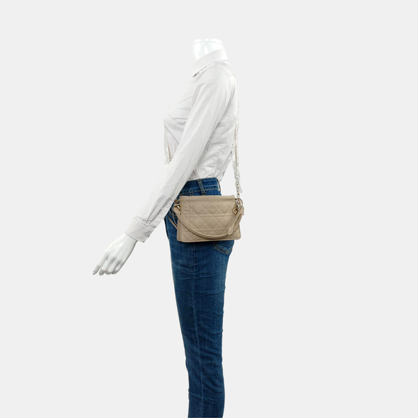 Authenticated pre-owned Lady Dior Milly Mini Lambskin Beige - Shoulder Bag at Looply