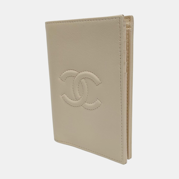 Quilted Grained Calfskin Wallet Beige