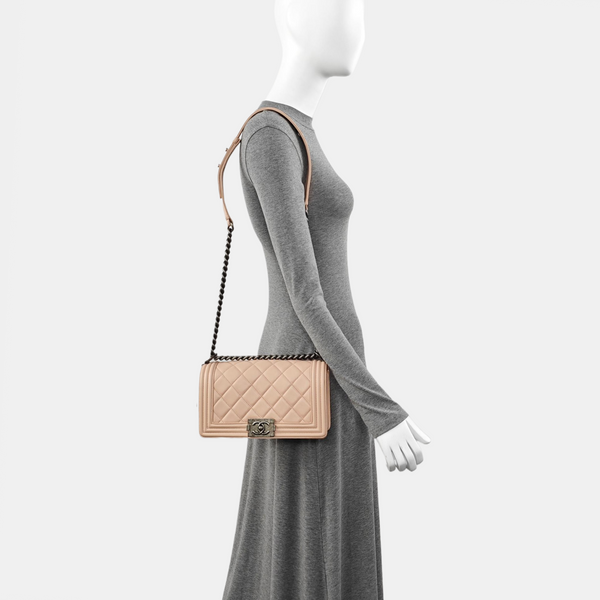 Authenticated pre-owned Boy Chanel Medium Quilted Calfskin Pink - Shoulder Bag at Looply