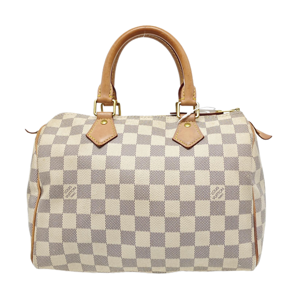 Authenticated pre-owned Speedy 25 Damier Azur Coated Canvas White - Top Handle Bag at Looply
