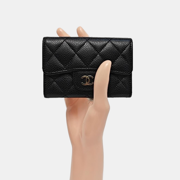 Authenticated pre-owned Classic Flap Quilted Grained Calfskin Black Card Holder - Card Holder at Looply