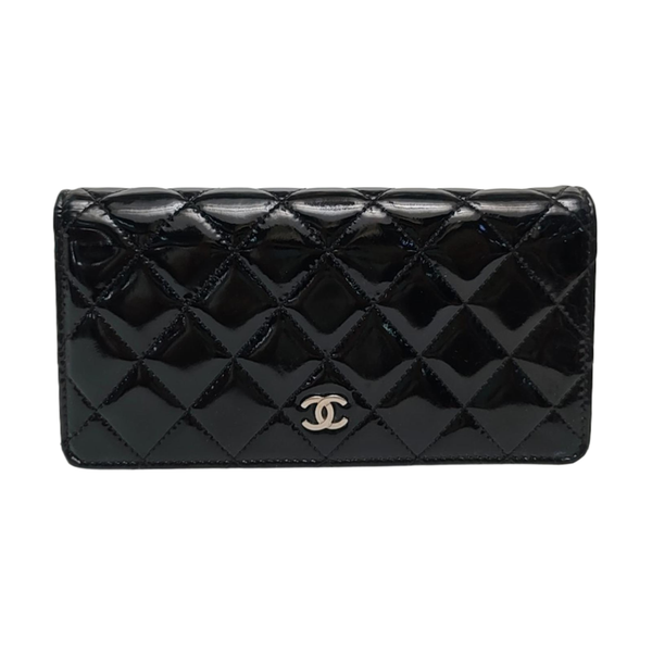 Quilted Patent Leather Wallet Black