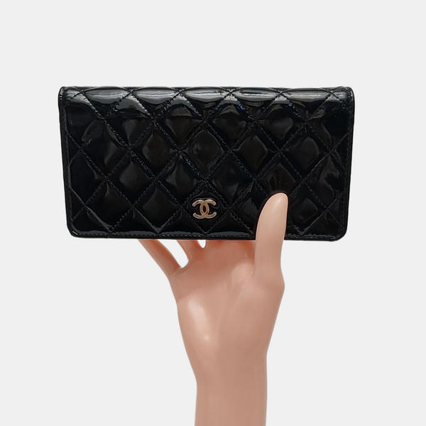 Quilted Patent Leather Wallet Black
